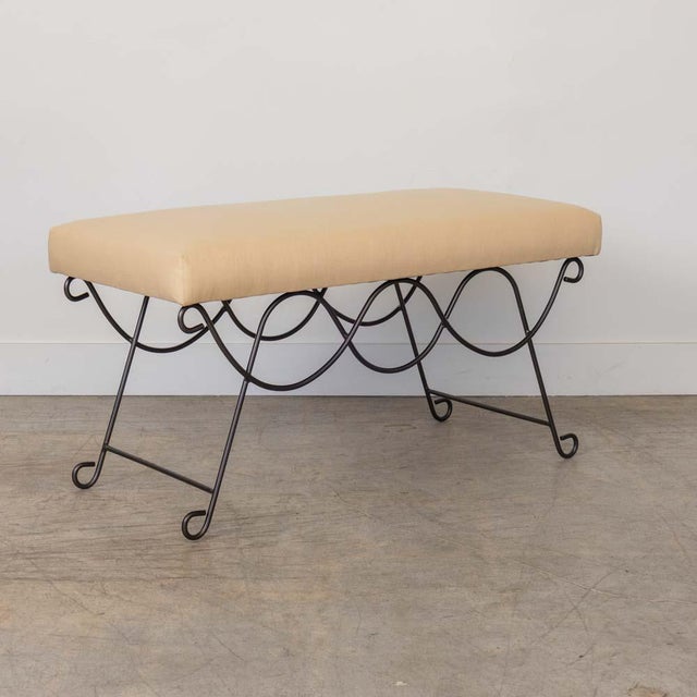 Panoplie Iron Double Loop Bench, Yellow Linen For Sale - Image 13 of 13