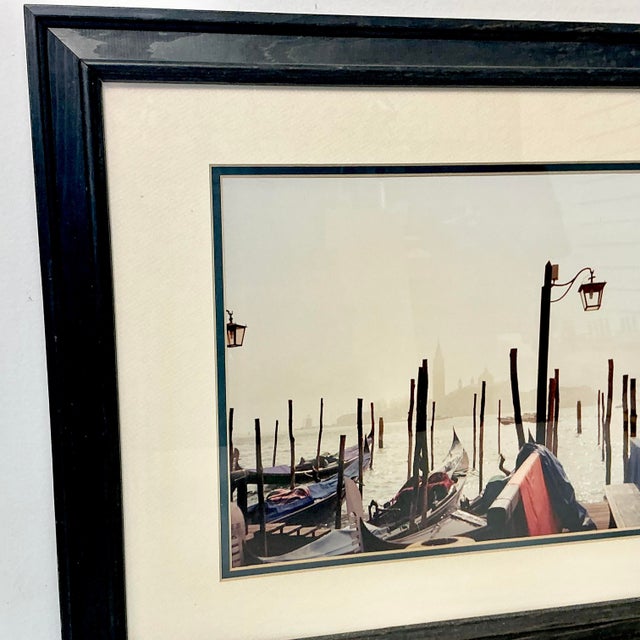 1980s Vintage Italian Coastal Venus Gondolas at Dock Framed Photography For Sale - Image 9 of 14