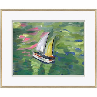 Pond Boat Yellow By Dana Gibson, Framed Art Print For Sale