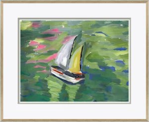Pond Boat Yellow By Dana Gibson, Framed Art Print