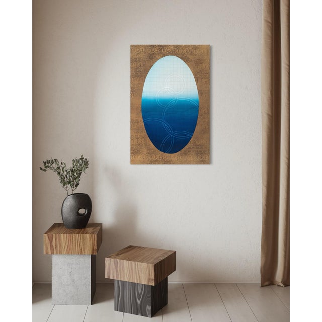 Contemporary Rebecca Koury "Tapestry of the Ocean #2" Navy Blue Gold Contemporary Abstract Painting, Acrylic and Mixed Media on Canvas, Carmel California Art For Sale - Image 3 of 4