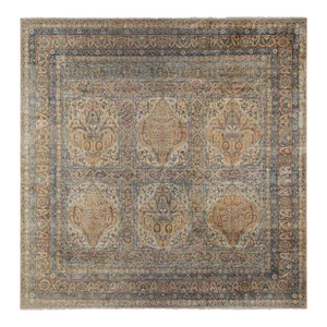 Antique Persian Kerman Rug With Gold and Blue Floral Patterns, From Rug & Kilim