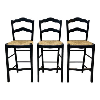 Black Farmhouse Style Pottery Barn Dana Counter Stool / Made in Italy - Set of 3 For Sale