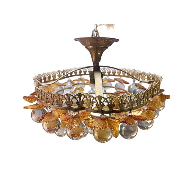Chandelier in Forest Green Murano Glass and Brass For Sale - Image 3 of 6
