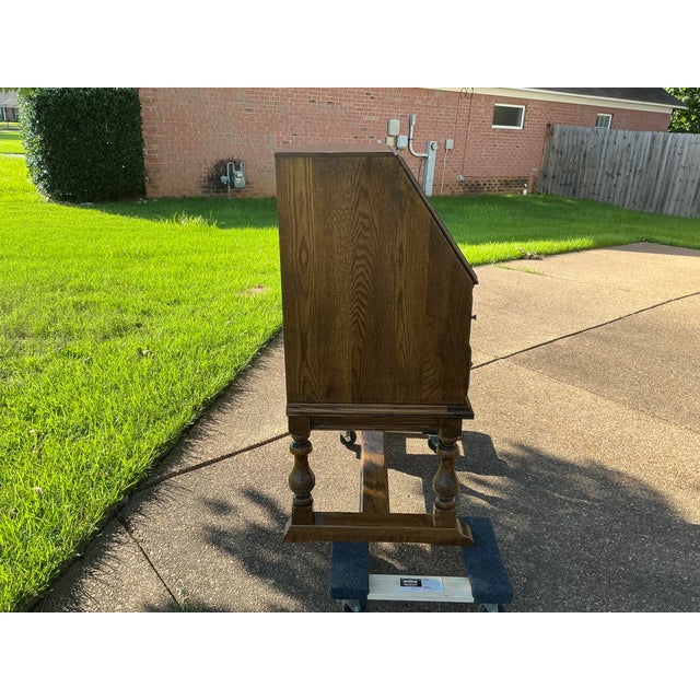 Jacobean 1980s Ethan Allen Jacobean Style Oak Drop Front Secretary Desk For Sale - Image 3 of 11