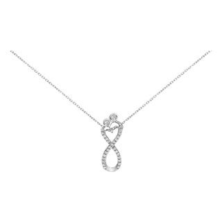 Sterling Silver 1/4 Cttw Diamond Infinity Motif Pendant Necklace For Sale