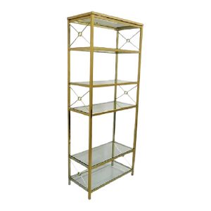 Vintage Hollywood Regency Modern Brass Plated Metal Gold X-Form Etagere Bookcase