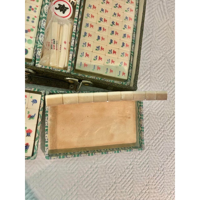Vintage Chinese Bone & Bamboo Mah Jong Set in Silk Brocade Case With Original Booklet & Wrapped Tiles For Sale - Image 11 of 15