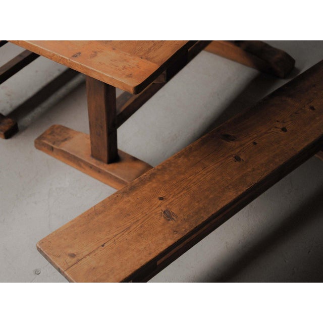 Pine Dining Table and Benches, France, 1970, Set of 3 For Sale - Image 10 of 18