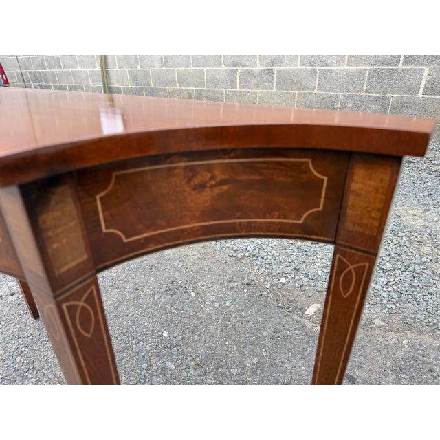 Wood Vintage Hepplewhite Style Mahogany and Burled Wood Inlaid Console Table For Sale - Image 7 of 17