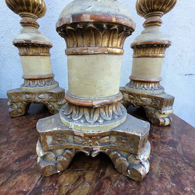 Large Lacquered and Gilded Wooden Candlesticks, Early 19th Century, Set of 6 For Sale - Image 3 of 17