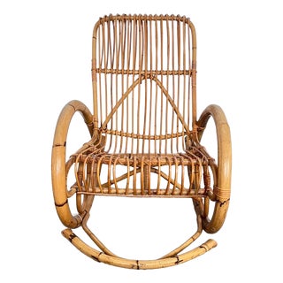 Vintage Boho Rocking Chair in Bamboo by Franco Albini for Veranda or Terrace, Italy, 1950s For Sale