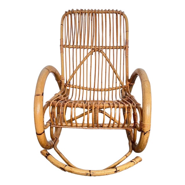 Vintage Boho Rocking Chair in Bamboo by Franco Albini for Veranda or Terrace, Italy, 1950s For Sale