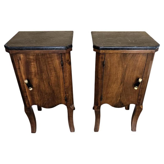 Italian Art Deco Nightstands in Burl Walnut with Black Marble Top, 1940s, Set of 2 For Sale - Image 10 of 10
