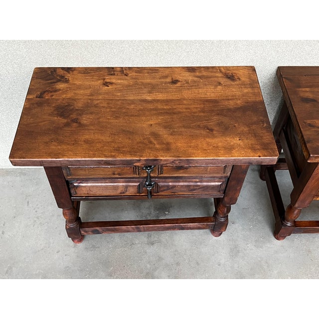 Early 20th Century 20th Century Pair of Spanish Nightstands with Two Drawers and Iron Hardware For Sale - Image 5 of 18