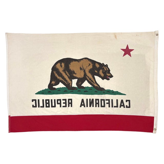 Red Large Genuine Vintage Cotton California Republic Bear Flag For Sale - Image 8 of 8
