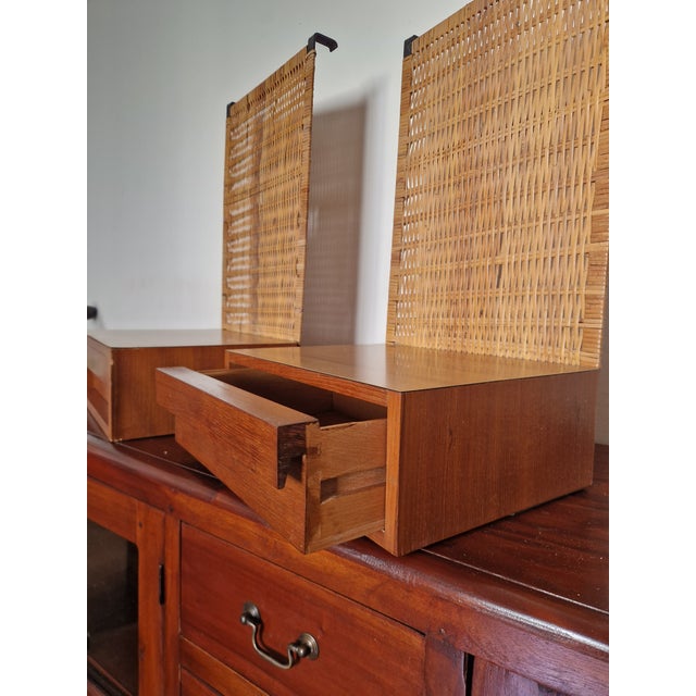 Bedside Tables with Vienna Straw Panels attributed to Hans J. Wegner for Getama, 1950s, Set of 2 For Sale - Image 10 of 18