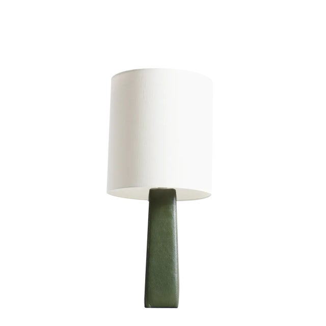 Midcentury Table Lamp in Patinated Leather, Made in Sweden For Sale
