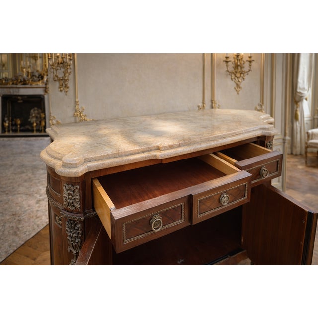 1880 French Louis XVI Mahogany Marble Bahut Cabinet For Sale - Image 13 of 14