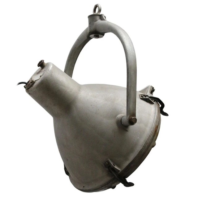 Vintage Industrial American Cast Aluminum & Frosted Glass Hanging Spotlight, 1950s For Sale - Image 4 of 5