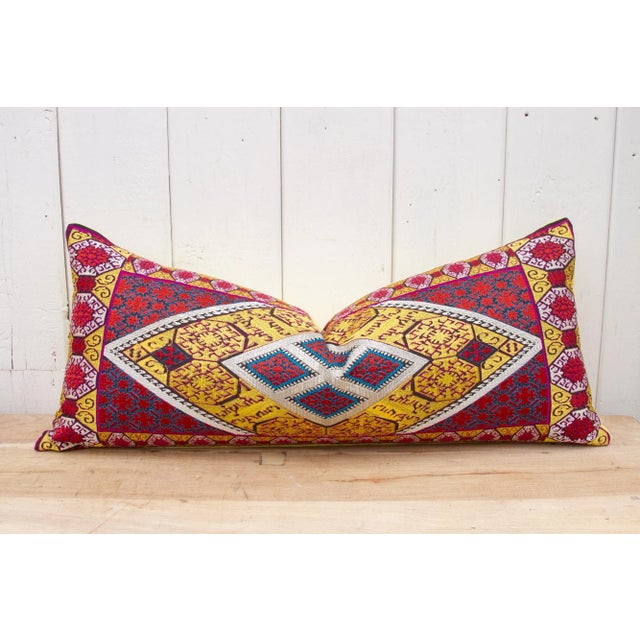Tribal Colorful Swati Embroidered Phulkari Pillow Cover For Sale - Image 3 of 10