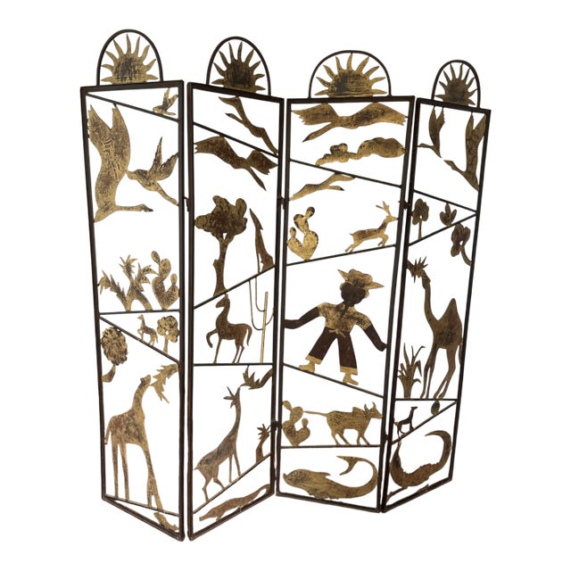 A Vintage Metalwork Room Divider With Animals, Figures and Naturalistic Objects For Sale