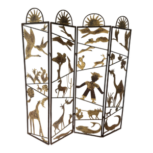 A Vintage Metalwork Room Divider With Animals, Figures and Naturalistic Objects