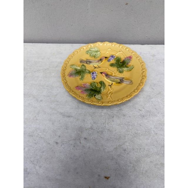 German Majolica birds and grapes plate, circa 1900. 6.5 inches diameter.