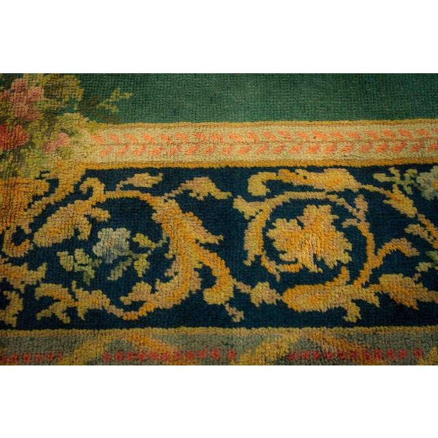 1920s 1920s Green Open Field Roses Border Antique Donegal Arts Crafts Woven Carpet Rug For Sale - Image 5 of 6