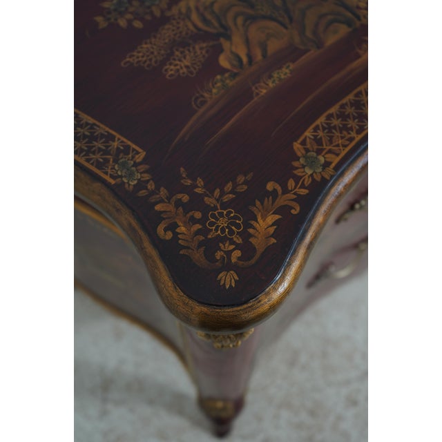 Red & Gold Chinoiserie Serpentine 2 Drawer Commode Dresser For Sale - Image 10 of 16
