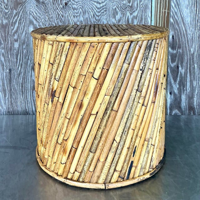 Late 20th Century Vintage Coastal Split Reed Side Table For Sale - Image 5 of 7