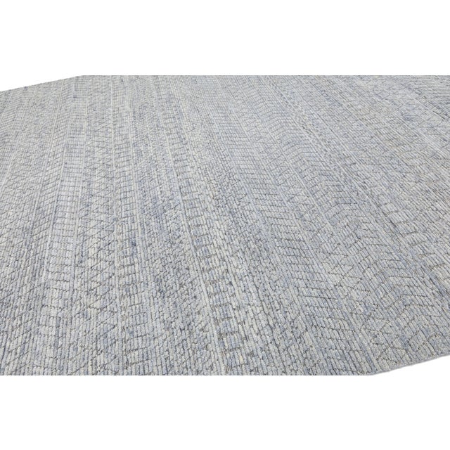 Modern Moroccan Tribal Abstract Wool Area Rug – Soft Blue & Slate Grey 10x14 For Sale - Image 4 of 10