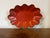 Antique 19th century French scarlet lacquer papier mache scalloped oval tray or bowl with an overall pattern of faint gilt...