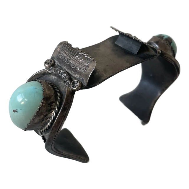 Vintage Native American Sterling Silver and Turquoise Watch Band Cuff Bracelet For Sale