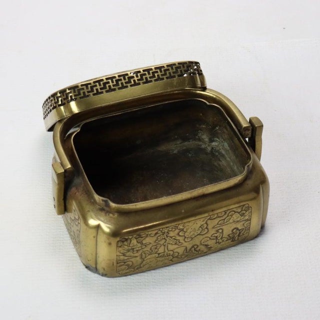 Bronze Antique Chinese Gilt Bronze Hand Warmer With Landscape Scenes 18thC For Sale - Image 8 of 11