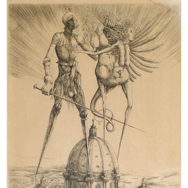 Fantastic Scene is an original contemporary artwork realized in 1966 by Peter Collien. Original etching on paper. Signed...