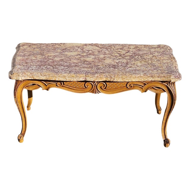 Vintage Louis XV Ash Wood & Marble Cocktail Table, 1960s For Sale