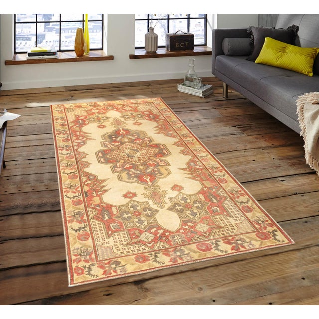 Pasargad Home Vintage Kysery Ivory Wool Area Rug, 4' 5'' X 7' 4'' For Sale - Image 4 of 5