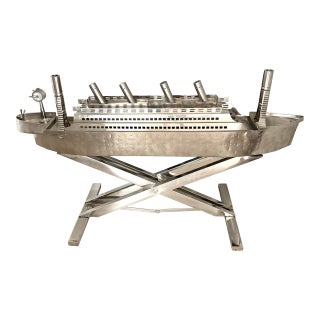 Vintage Chrome Titanic Era Ocean Liner Boat Model Circa 1960 For Sale