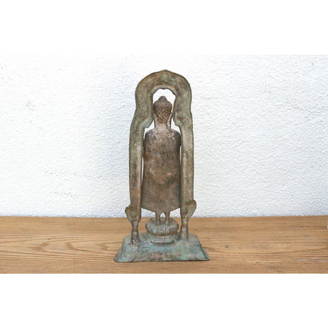 Verdigris Exceptional Bronze Standing Buddha Shrine For Sale - Image 8 of 9