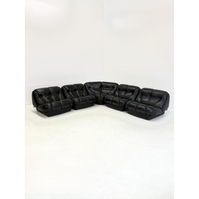 Black Leather Nuvolone Modular Lounge Sofa by Rino Maturi for Mimo Padova, 1970s, Set of 5 For Sale - Image 15 of 15
