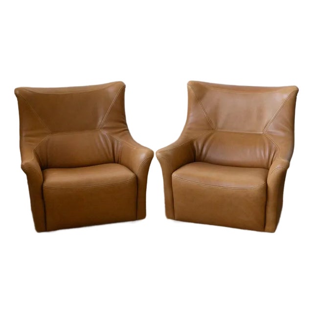 Late 20th Century Pair of Leather Swiss Lounge Chairs For Sale