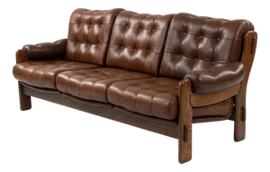Three-Seater Leather Sofa with Brown Tufting, 1970s