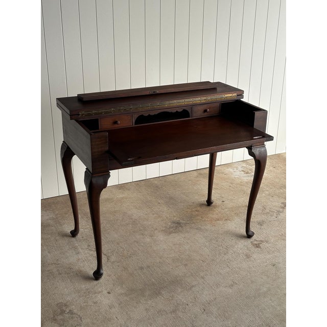 Brown Antique Early 20th Century Queen-Anne Style Mahogany Writing Desk For Sale - Image 8 of 16