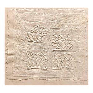 William HaendelBill Haendel Americana 'A Child's War' Cast Paper Relief Sculpture, 1975
