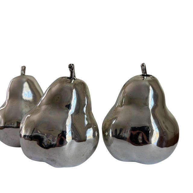 Farmhouse Vintage Silverplate Pears Decorative Fruit (Set of 3) For Sale - Image 3 of 7