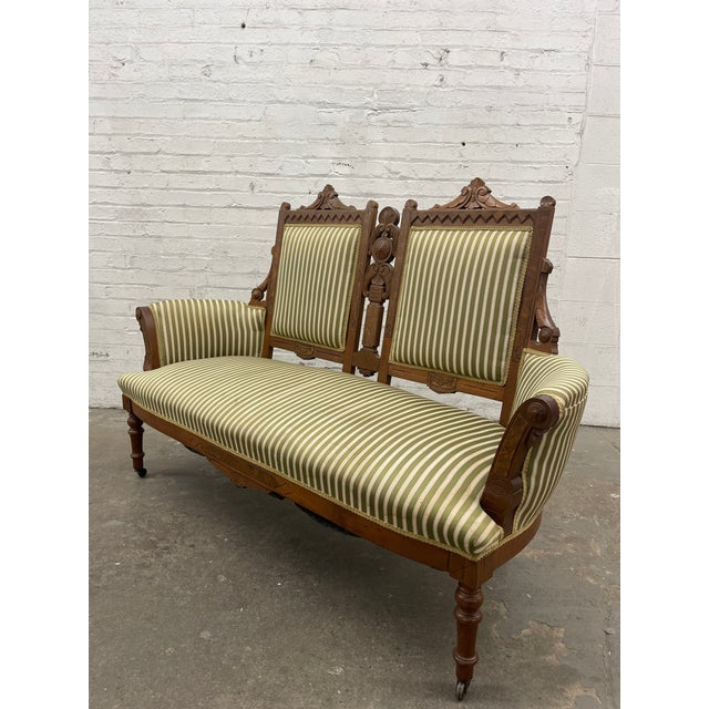 Vintage Eastlake Victorian Era Parlor Settee For Sale - Image 4 of 11