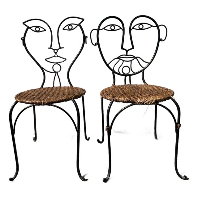 Vintage Pair of Metal Figure Chairs in the Style of Jon Risley. For Sale