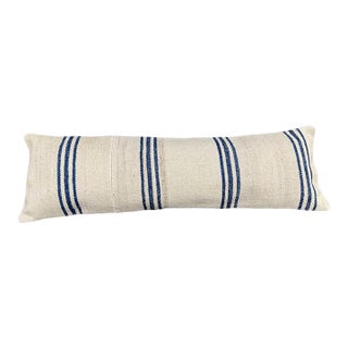 Turkish Hemp Pillow Cushion Natural Beige Blue Cushion Cover 14x45 For Sale
