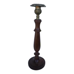 1970s Wood and Brass Candle Holder
